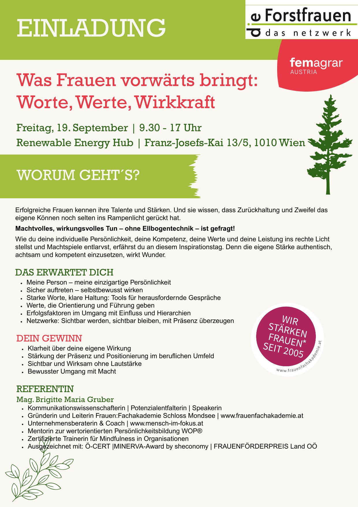 Einladung Seminar Was Frauen vorwärts bringt Worte Werte Wirkkraft 1